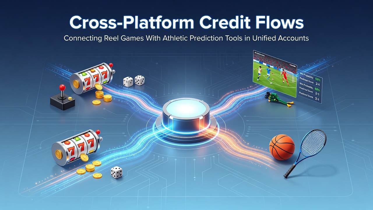 Flow diagram illustrating credit movement between slot reels and sports prediction tools