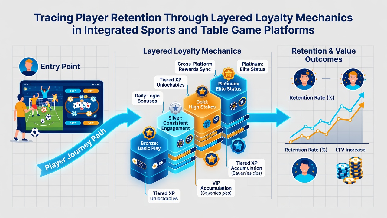 Data visualization of player retention curves across loyalty tiers in combined sports and table game environments